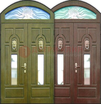 Стальная арочная дверь со стеклом ДА-17 для монолитного дома в Сургуте