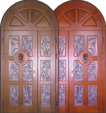 Металлическая арочная дверь со стеклом ДА-28 в коттедж в Сургуте