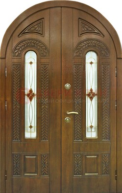 Арочная уличная дверь с виноритом и стеклом ДА-39 в Сургуте