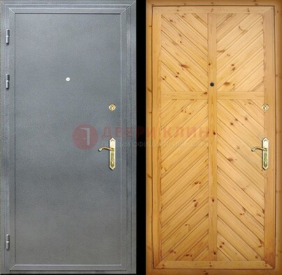 Серая металлическая дверь с евровагонкой ДЕ-12 в Сургуте