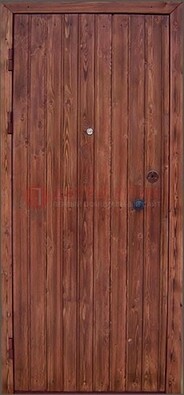 Коричневая железная дверь с евровагонкой ДЕ-18 в Талдоме