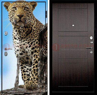 Железная дверь с рисунком гепарда снаружи ДФ-27 в Сургуте