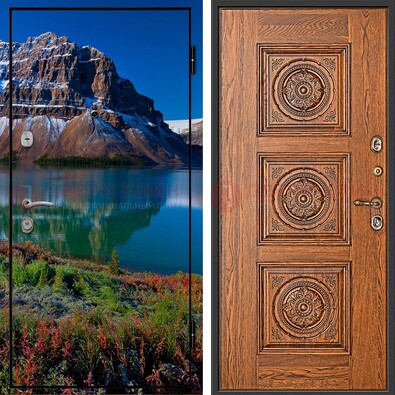 Входная дверь с фотопечатью озера и гор ДФ-6 в Сургуте