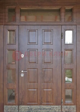 Стальная дверь МДФ со стеклом и фрамугами для дома ДФГ-29 в Сургуте