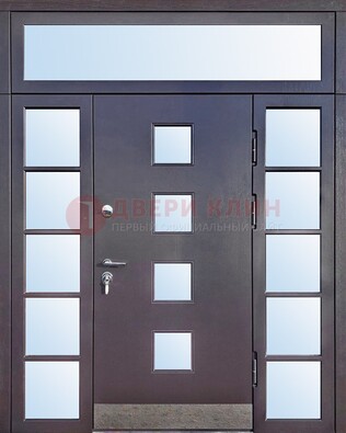 Современная железная дверь со стеклом и фрамугами ДФГ-4 в Сургуте