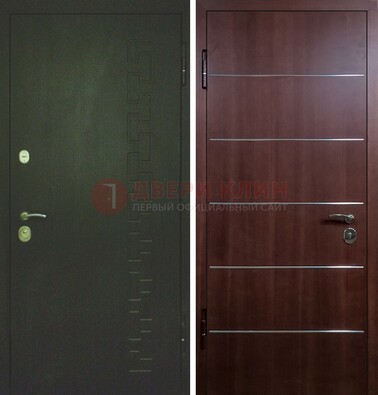 Темная металлическая дверь с МДФ ламинат с молдингами внутри ДМ-16 в Дедовске