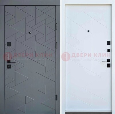 Серая металлическая дверь МДФ с узором  ДМ-224 в Сургуте