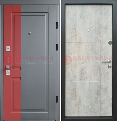 Серая с красной полосой металлическая дверь МДФ ДМ-245 в Лыткарино