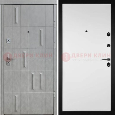 Серая стальная дверь с рисунком МДФ и внутри Белый ясень ДМ-280 в Сургуте