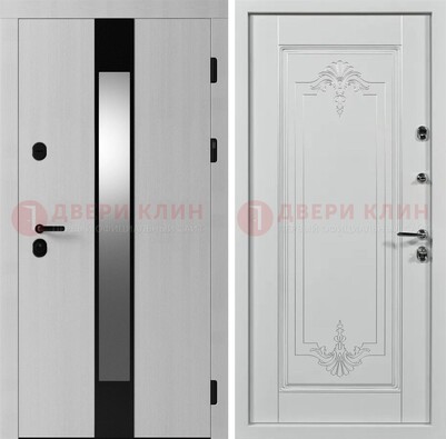 Белая металлическая дверь МДФ с зеркальной вставкой ДМ-324 в Сургуте
