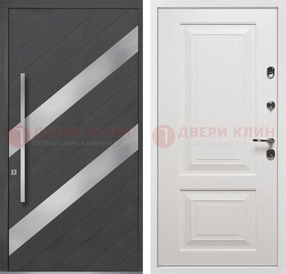 Серая входная дверь МДФ с металлическими вставками ДМ-325 в Сургуте