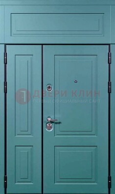Синяя металлическая дверь с МДФ и верхней фрамугой ДМ-339 в Сургуте