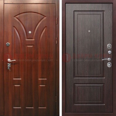 Темная железная дверь с коричневыми МДФ ДМ-376 в Павловском Посаде