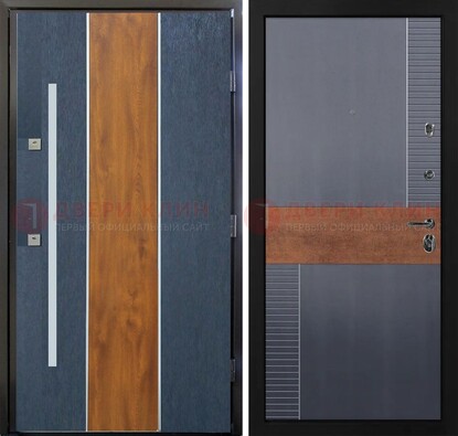Темная металлическая дверь МДФ со вставками ДМ-411 в Сургуте