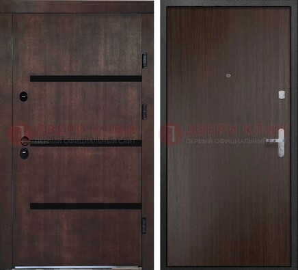 Темная стальная дверь с МДФ в стиле хайтек ДМ-414 в Сургуте