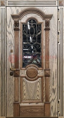 Железная дверь с массивом дуба со стеклом и ковкой ДМД-47 в Сургуте