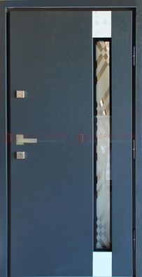 Серая стальная дверь с порошковым покрытием и стеклянной вставкой ДП-216 в Кубинке