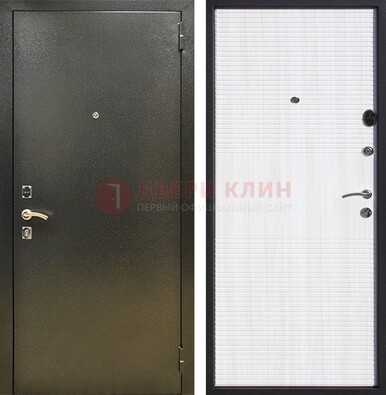 Стальная темно-серая дверь с порошковой отделкой и МДФ Белый ясень ДП-279 в Сургуте