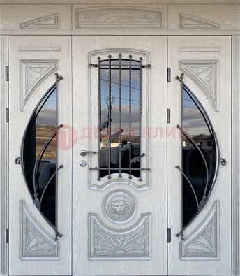 Большая парадная дверь Винорит со стеклом и ковкой ДПР-108 в Сургуте