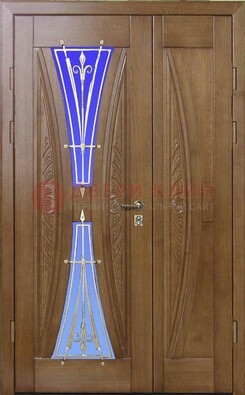 Коттеджная парадная дверь со стеклянными вставками и ковкой ДПР-26 в Сургуте