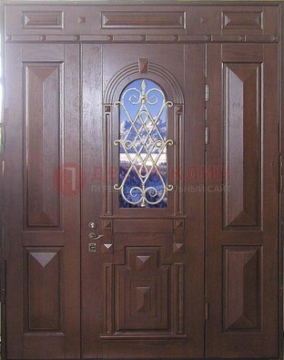 Стальная парадная дверь со стеклом и ковкой ДПР-4 для коттеджа в Талдоме