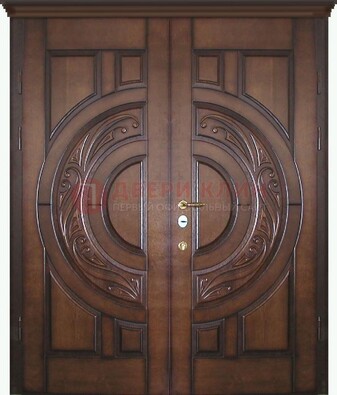 Утепленная коричневая стальная парадная дверь ДПР-51 в Раменском