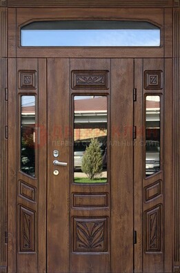 Парадная стальная дверь Винорит со стеклом и резьбой ДПР-97 в Сургуте