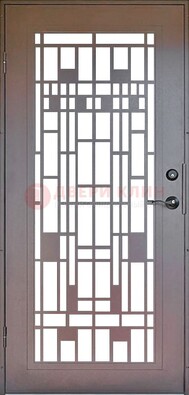 Коричневая стальная решетчатая дверь с узором ДР-4 в Сургуте