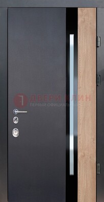 Черная металлическая дверь МДФ со стеклом ДС-14 в Сургуте