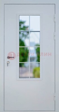 Белая железная дверь порошок со стеклом ДС-31 в Сургуте