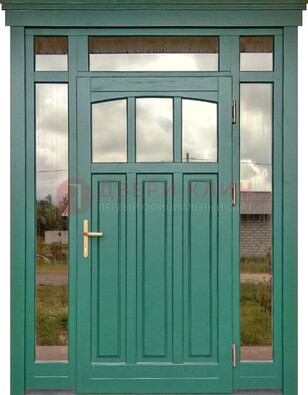 Зеленая металлическая дверь МДФ со стеклом ДС-43 в Сургуте