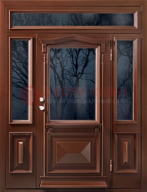 Коричневая металлическая дверь со стеклом ДС-67 в Сургуте