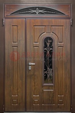 Большая металлическая дверь со стеклом и ковкой ДСК-145 в Сургуте