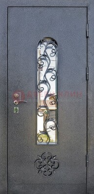 Темная стальная дверь Порошок со стеклом и ковкой ДСК-217 в Сургуте