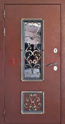 Уличная дверь Порошок со стеклом и ковкой для дома ДСК-218 в Сургуте