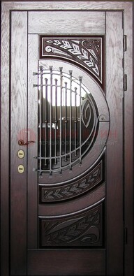 Одностворчатая входная дверь со стеклом и ковкой ДСК-21 в Сургуте