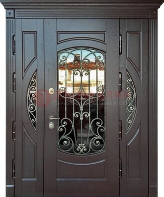 Полуторная железная дверь Винорит со стеклом и ковкой ДСК-231 в Сургуте