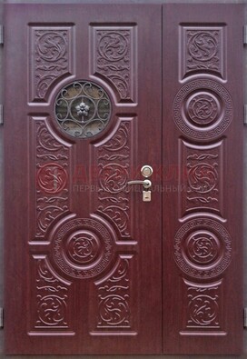 Красная железная дверь Винорит со стеклом и ковкой ДСК-235 в Сургуте