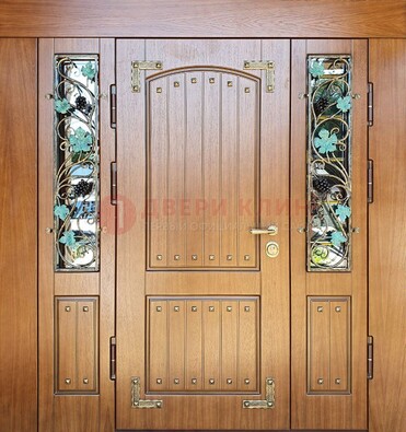 Железная дверь Винорит со стеклом и ковкой лозы ДСК-236 в Сургуте