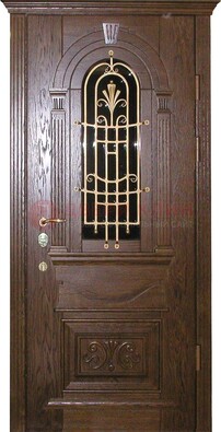 Железная дверь со стеклом и ковкой в классическом стиле ДСК-23 в Сургуте