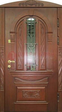Узорная железная дверь массив со стеклом и ковкой ДСК-247 в Сургуте