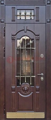 Металлическая дверь массив со стеклом и ковкой с фрамугой ДСК-249 в Сургуте