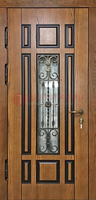 Двухцветная железная дверь Винорит со стеклом и ковкой ДСК-264 в Солнечногорске