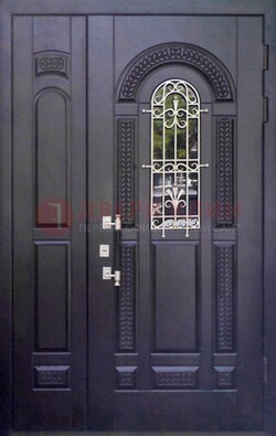 Входная дверь Винорит со стеклом и ковкой с узором ДСК-270 в Сургуте