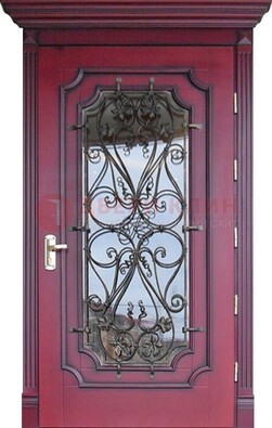 Красная стальная дверь Винорит со стеклом и ковкой ДСК-271 в Сургуте