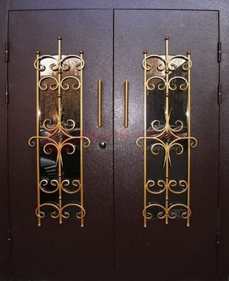 Металлическая дверь с ковкой и остеклением ДСК-49 в Сургуте