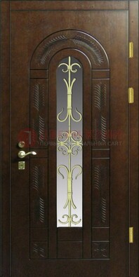 Дизайнерская металлическая дверь со стеклом и ковкой ДСК-50 в Сургуте