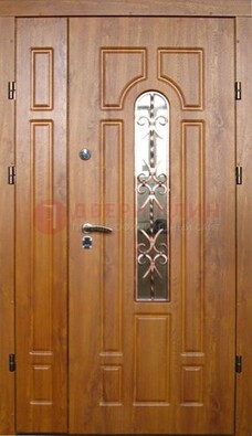 Стальная дверь со стеклом и цветной ковкой ДСК-78 для панельного дома в Сургуте
