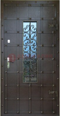 Стальная дверь со стеклом и ковкой ДСК-84 с утеплением в Сургуте