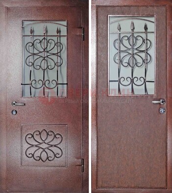 Железная дверь с прозрачным стеклом и ковкой ДСК-85 в кафе в Сургуте